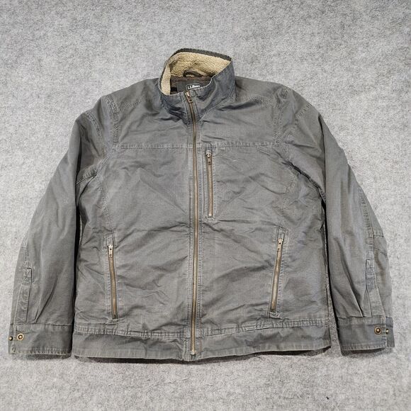 LL Bean Mens L Large Wool Fleece Blanket Lined Canvas Bomber Field Jacket Coat - Picture 3 of 16